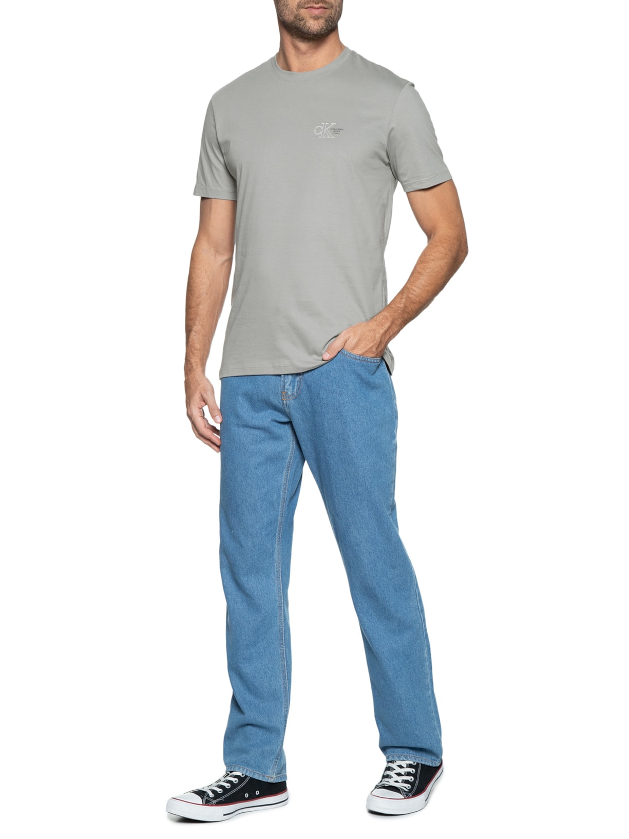 Camiseta Masculina Manga Curta Logo Naturals Peito Cinza  Calvin Klein Jeans