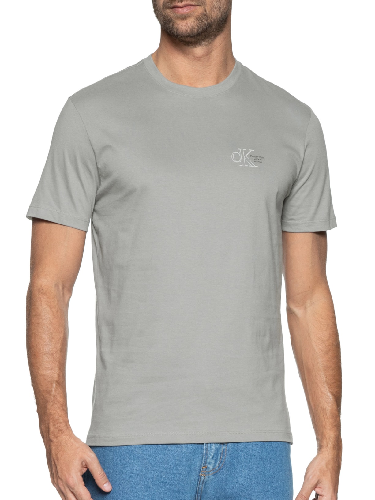 Camiseta Masculina Manga Curta Logo Naturals Peito Cinza  Calvin Klein Jeans