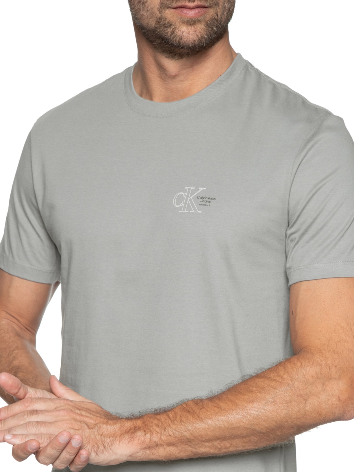 Camiseta Masculina Manga Curta Logo Naturals Peito Cinza  Calvin Klein Jeans