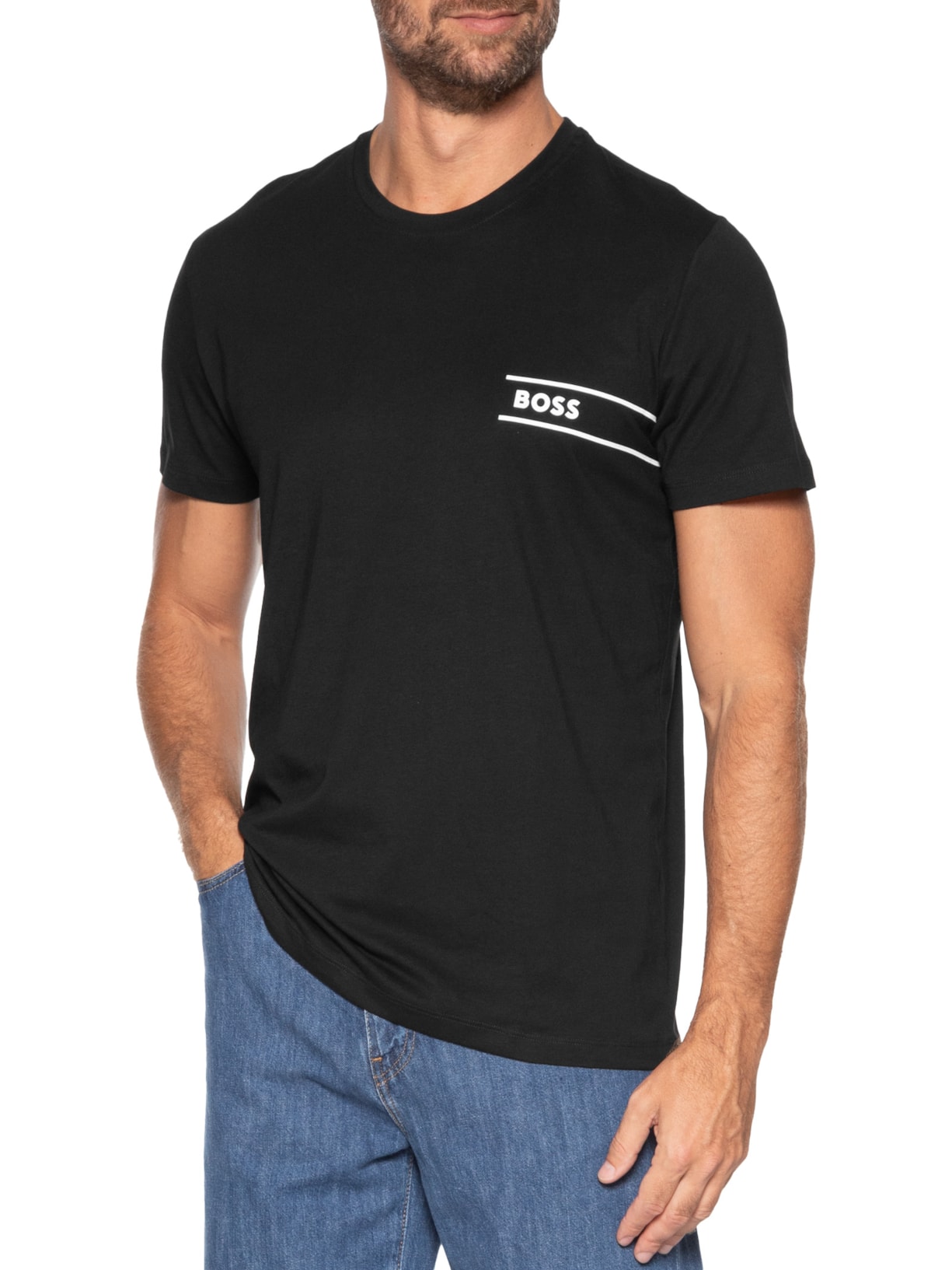 Camiseta Masculina Manga Curta Logo Print RN 24 Preto Boss