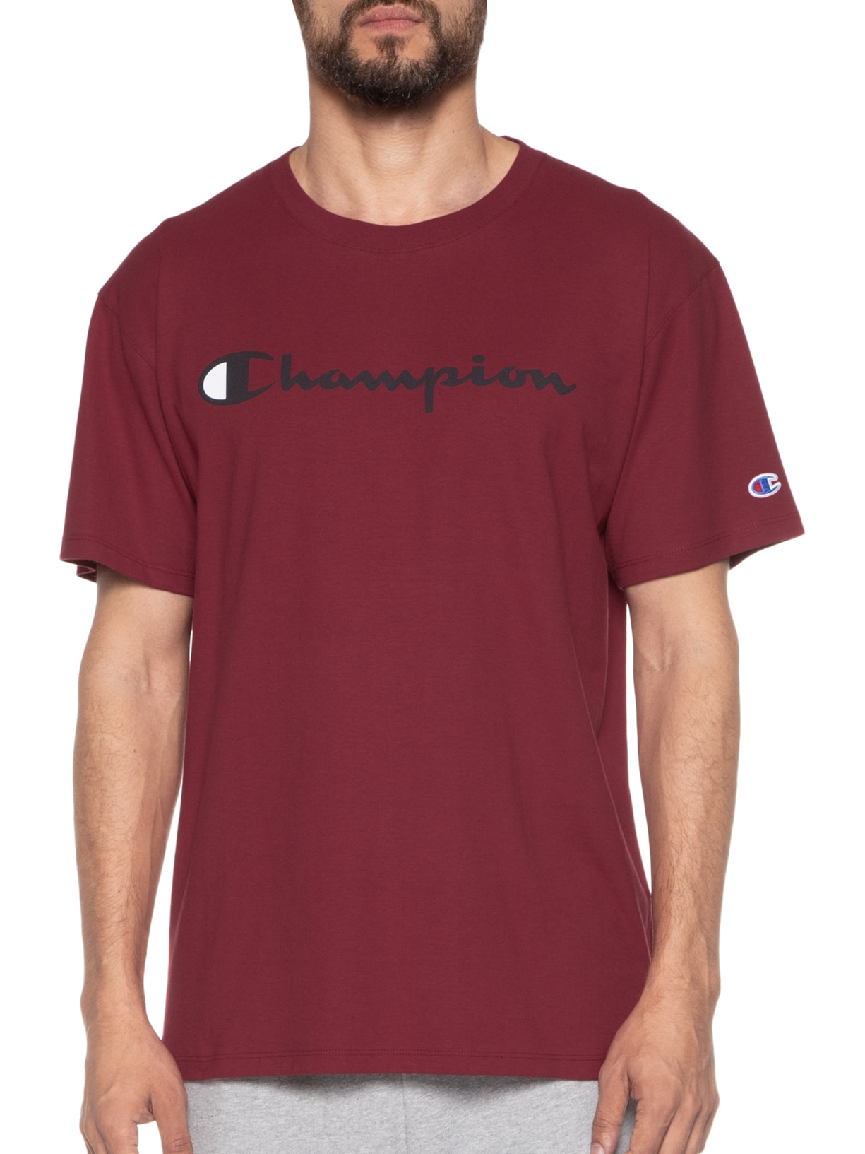 Camiseta Masculina Manga Curta Logo Script Ink Vermelho Champion
