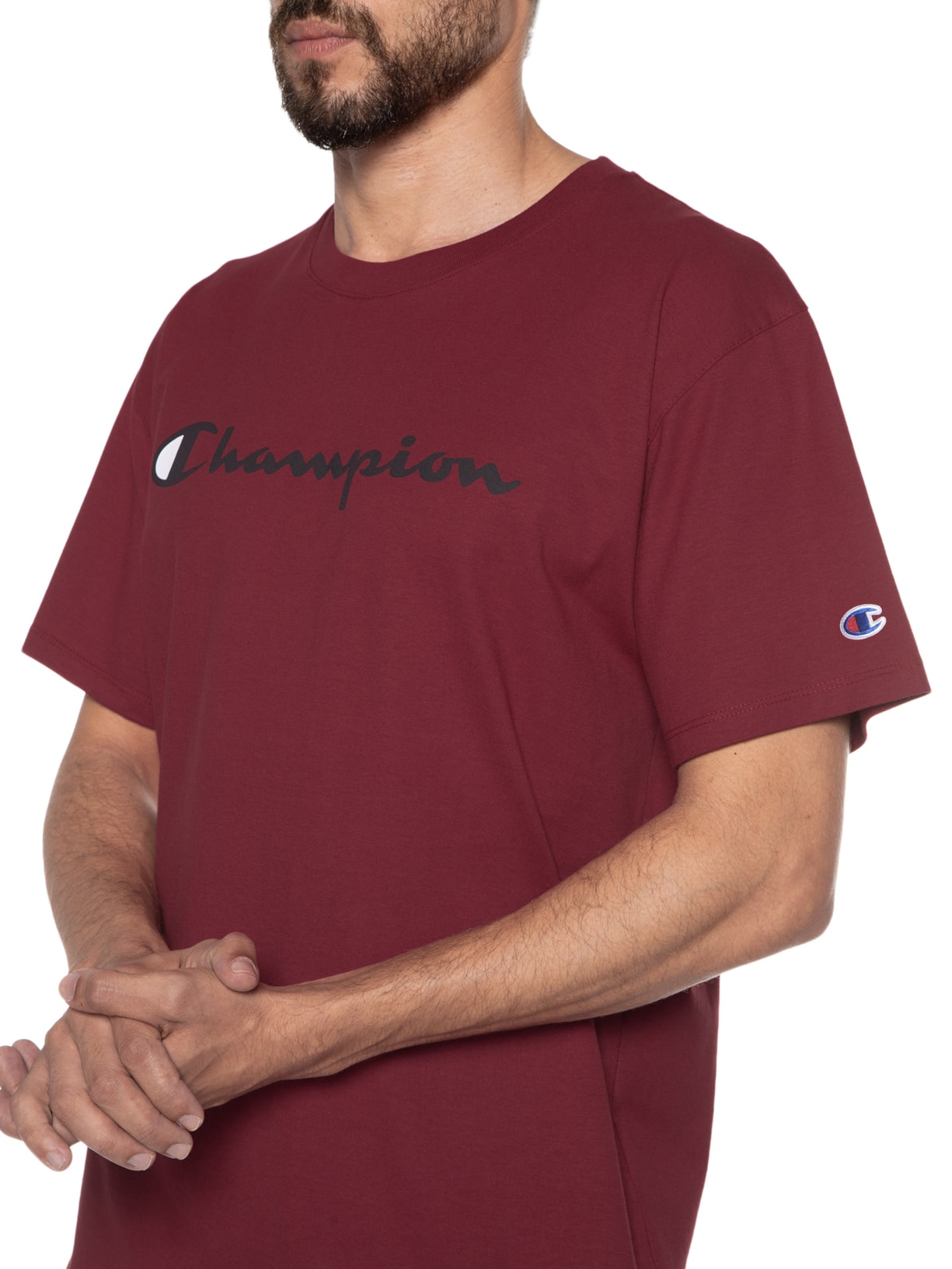 Camiseta Masculina Manga Curta Logo Script Ink Vermelho Champion