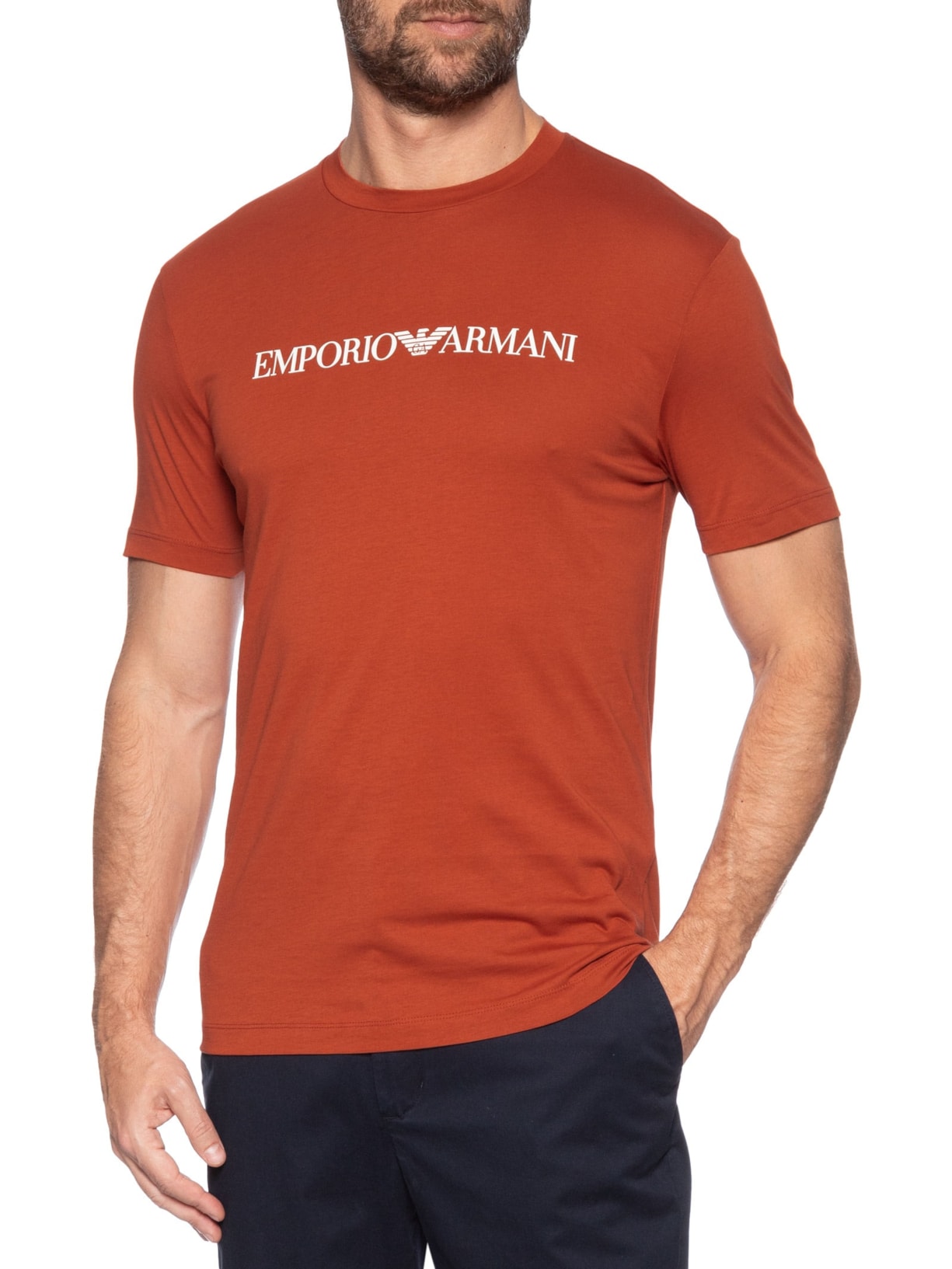 Camiseta Masculina Manga Curta Logo Vermelho Emporio Armani
