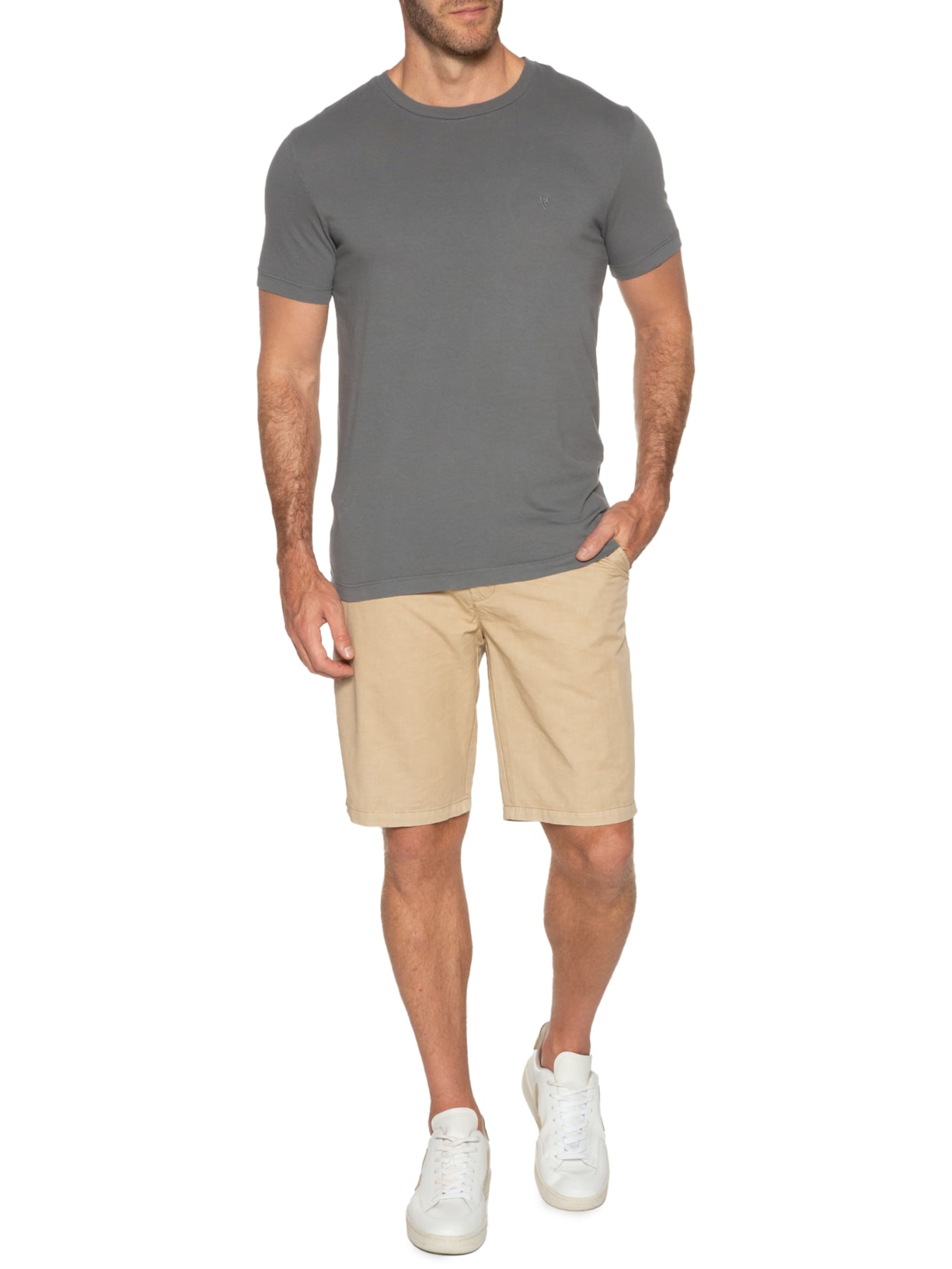 Camiseta Masculina Manga Curta Malha Básica Cinza Vr