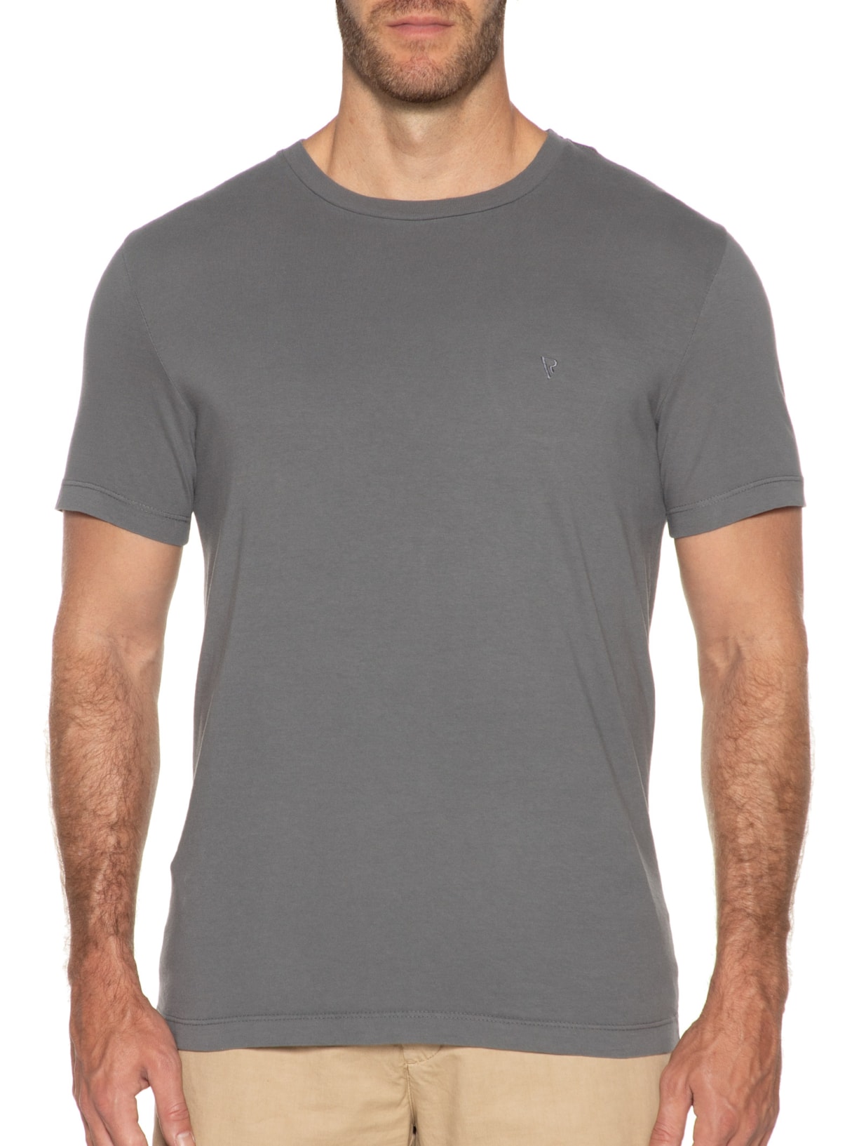 Camiseta Masculina Manga Curta Malha Básica Cinza Vr