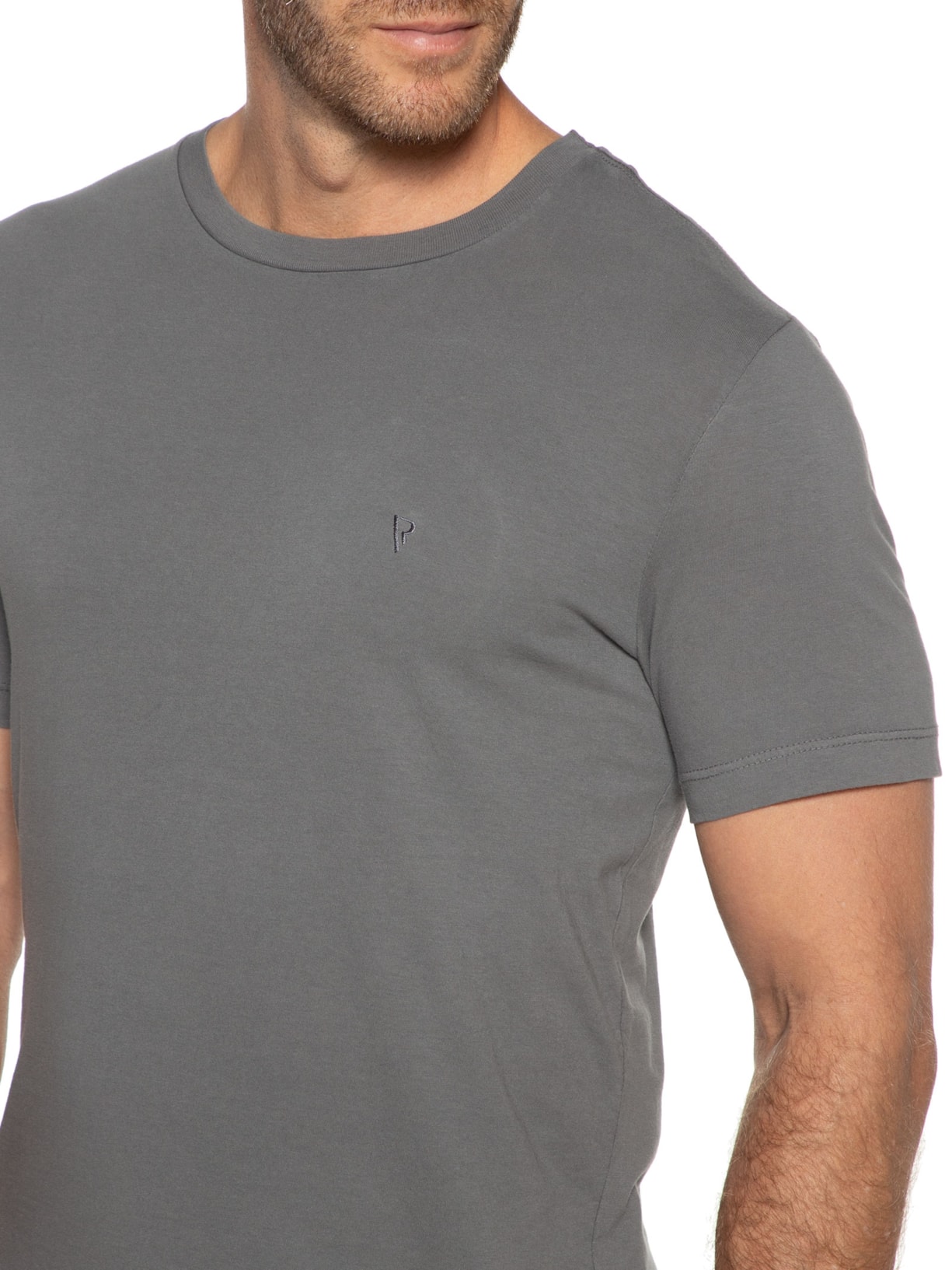 Camiseta Masculina Manga Curta Malha Básica Cinza Vr