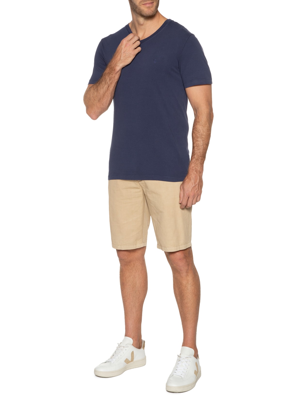 Camiseta Masculina Manga Curta Malha Básica V Azul Vr