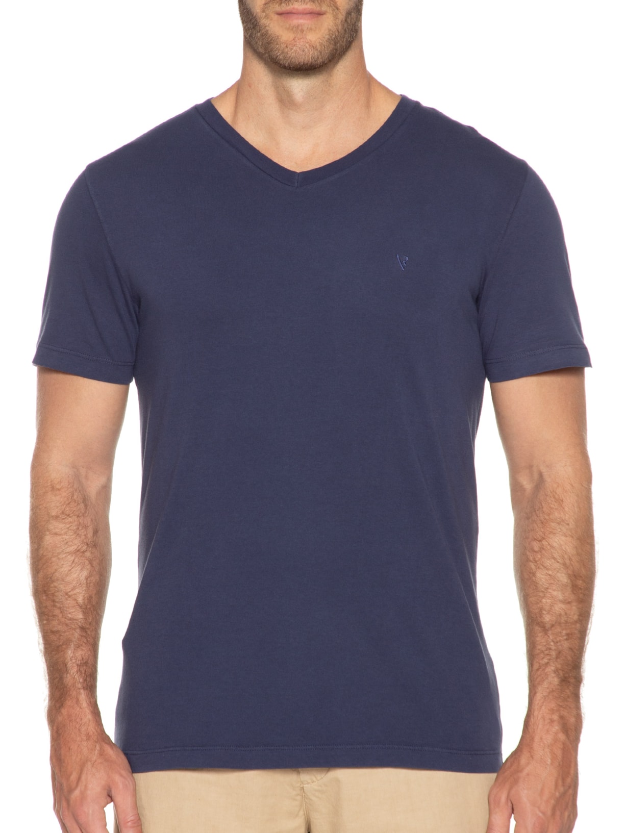 Camiseta Masculina Manga Curta Malha Básica V Azul Vr