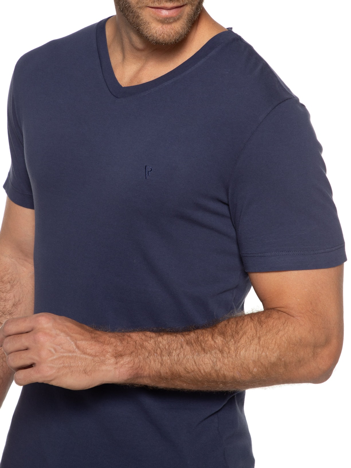 Camiseta Masculina Manga Curta Malha Básica V Azul Vr