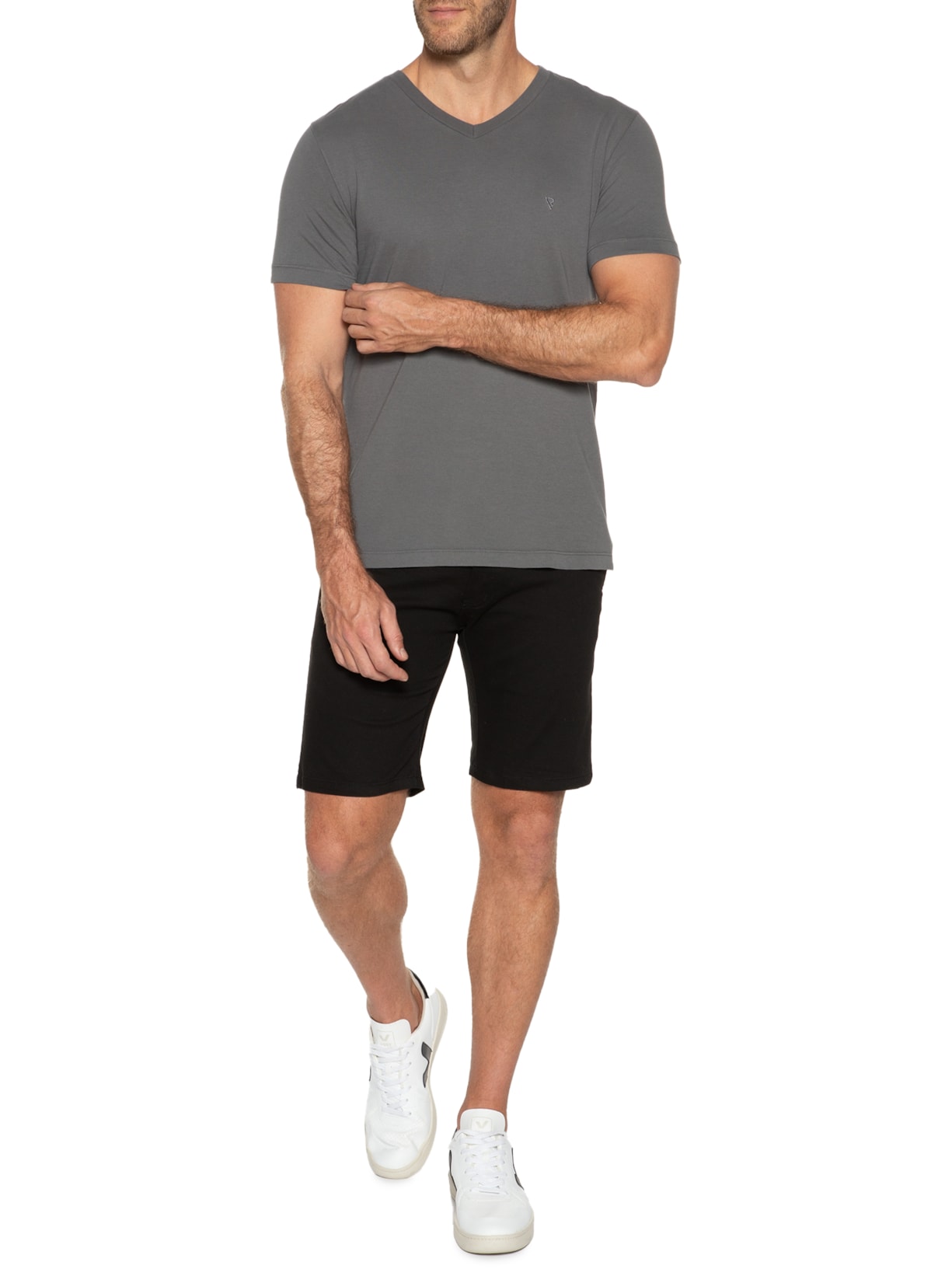 Camiseta Masculina Manga Curta Malha Básica V Cinza Vr