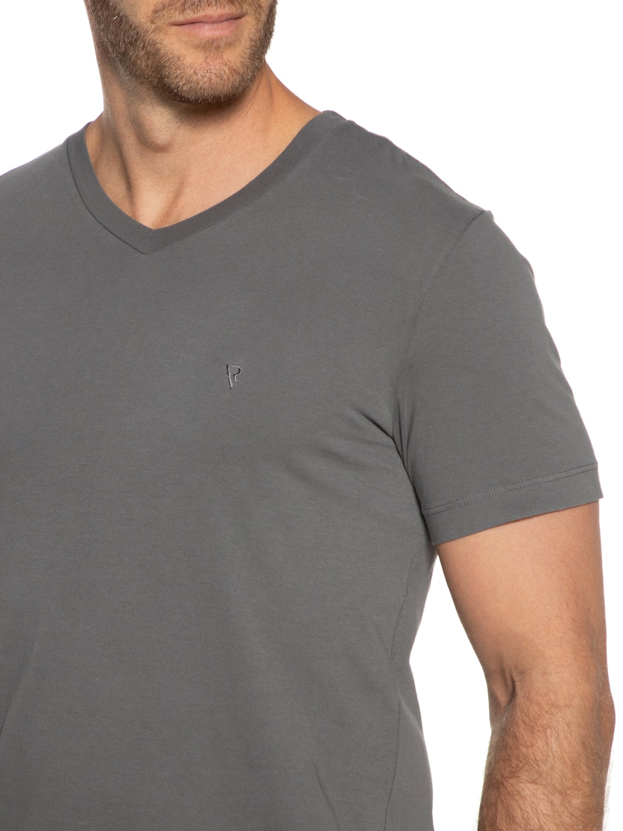 Camiseta Masculina Manga Curta Malha Básica V Cinza Vr