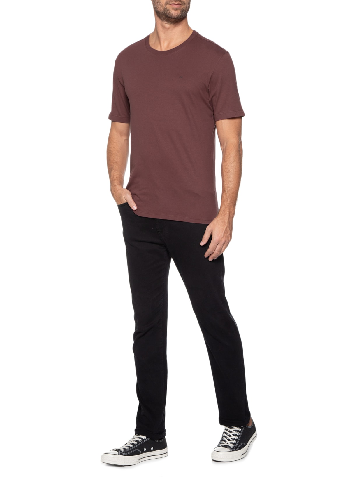 Camiseta Masculina Manga Curta Meia Malha Vinho Calvin Klein - White Label