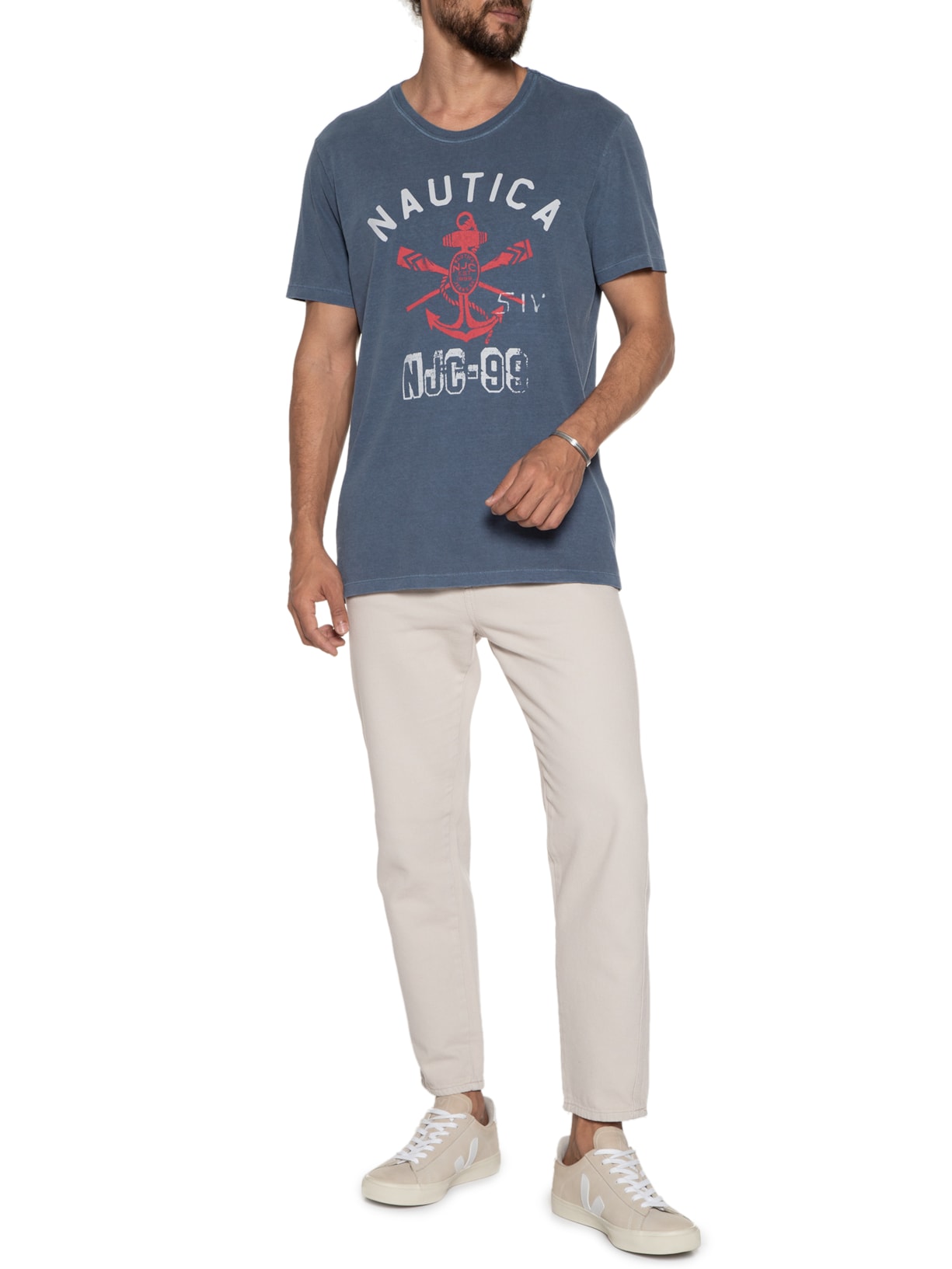 Camiseta Masculina Manga Curta Njc-99 Azul Nautica