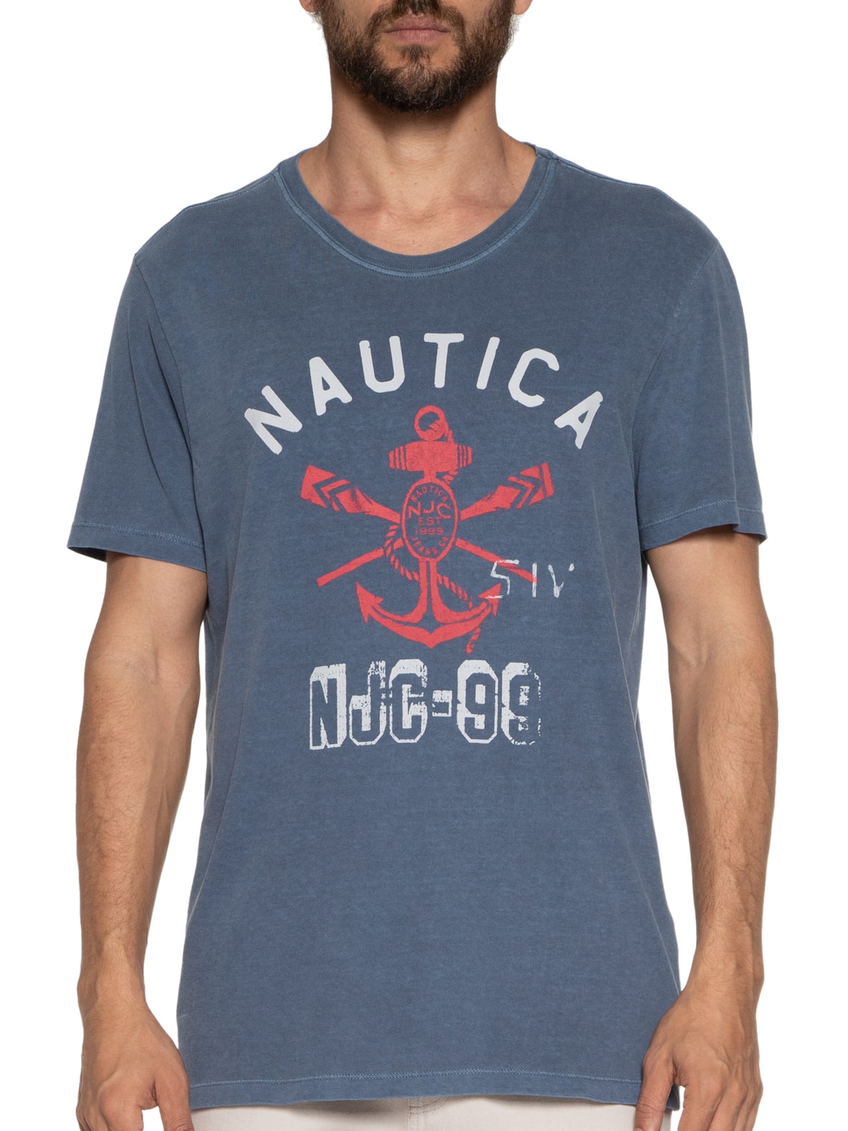 Camiseta Masculina Manga Curta Njc-99 Azul Nautica