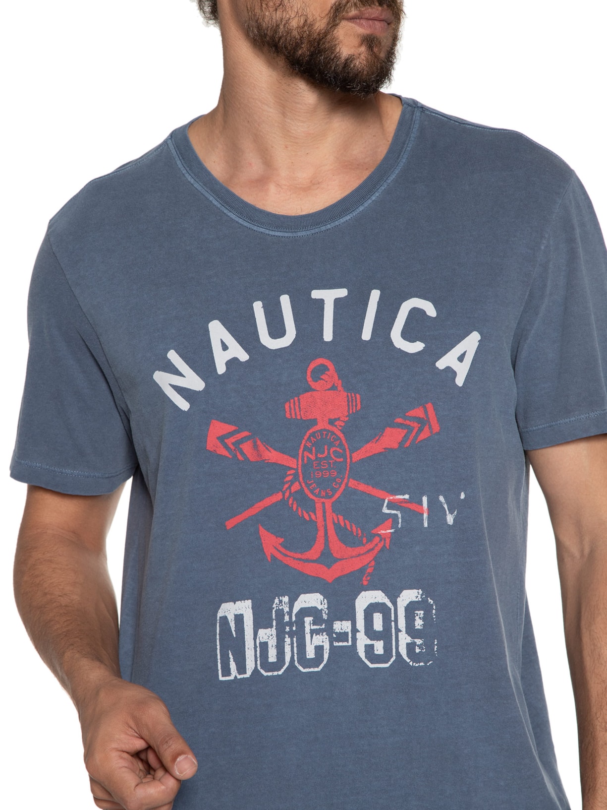 Camiseta Masculina Manga Curta Njc-99 Azul Nautica