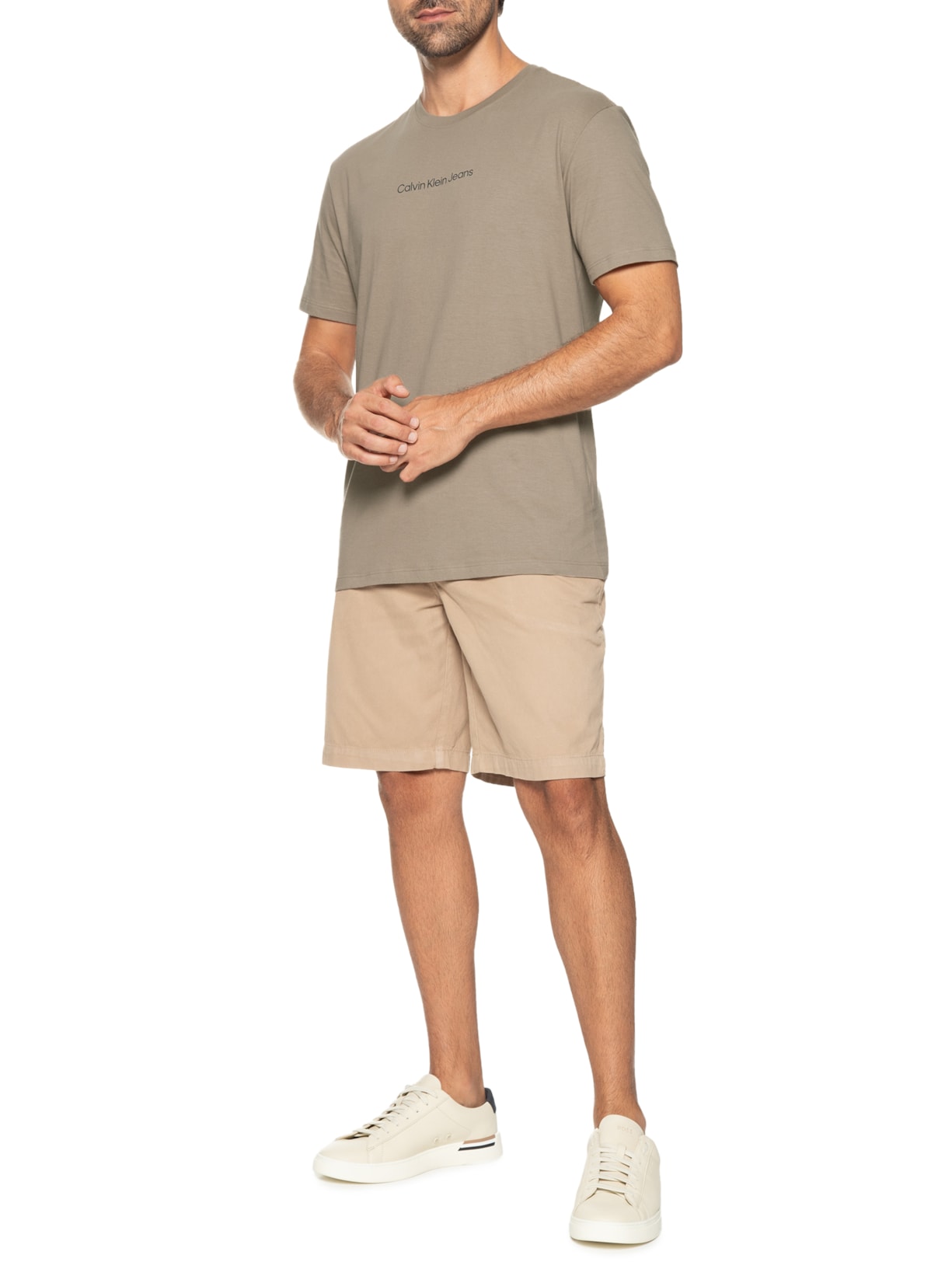 Camiseta Masculina Manga Curta Nome Centralizado Bege Calvin Klein Jeans