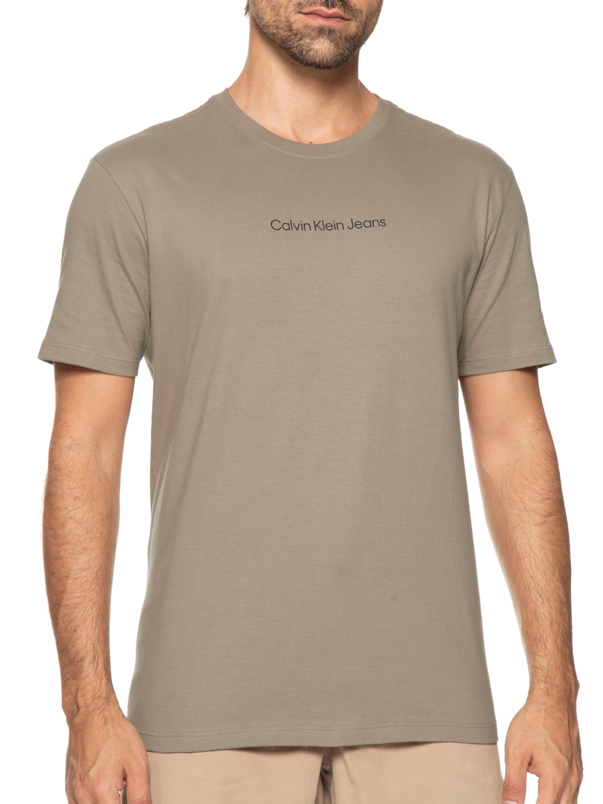 Camiseta Masculina Manga Curta Nome Centralizado Bege Calvin Klein Jeans