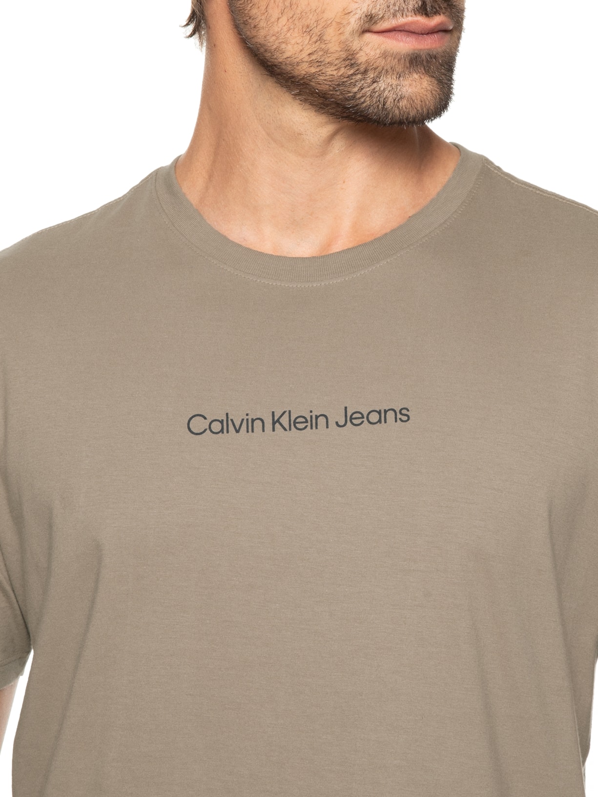 Camiseta Masculina Manga Curta Nome Centralizado Bege Calvin Klein Jeans