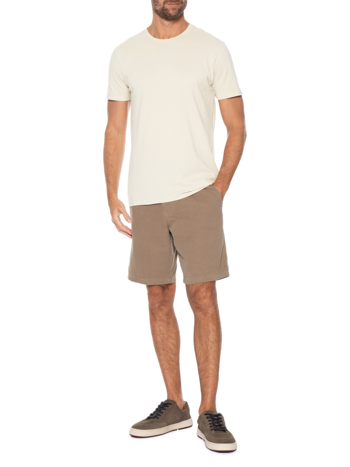 Camiseta Masculina Manga Curta Piquet Logo Bege Foxton