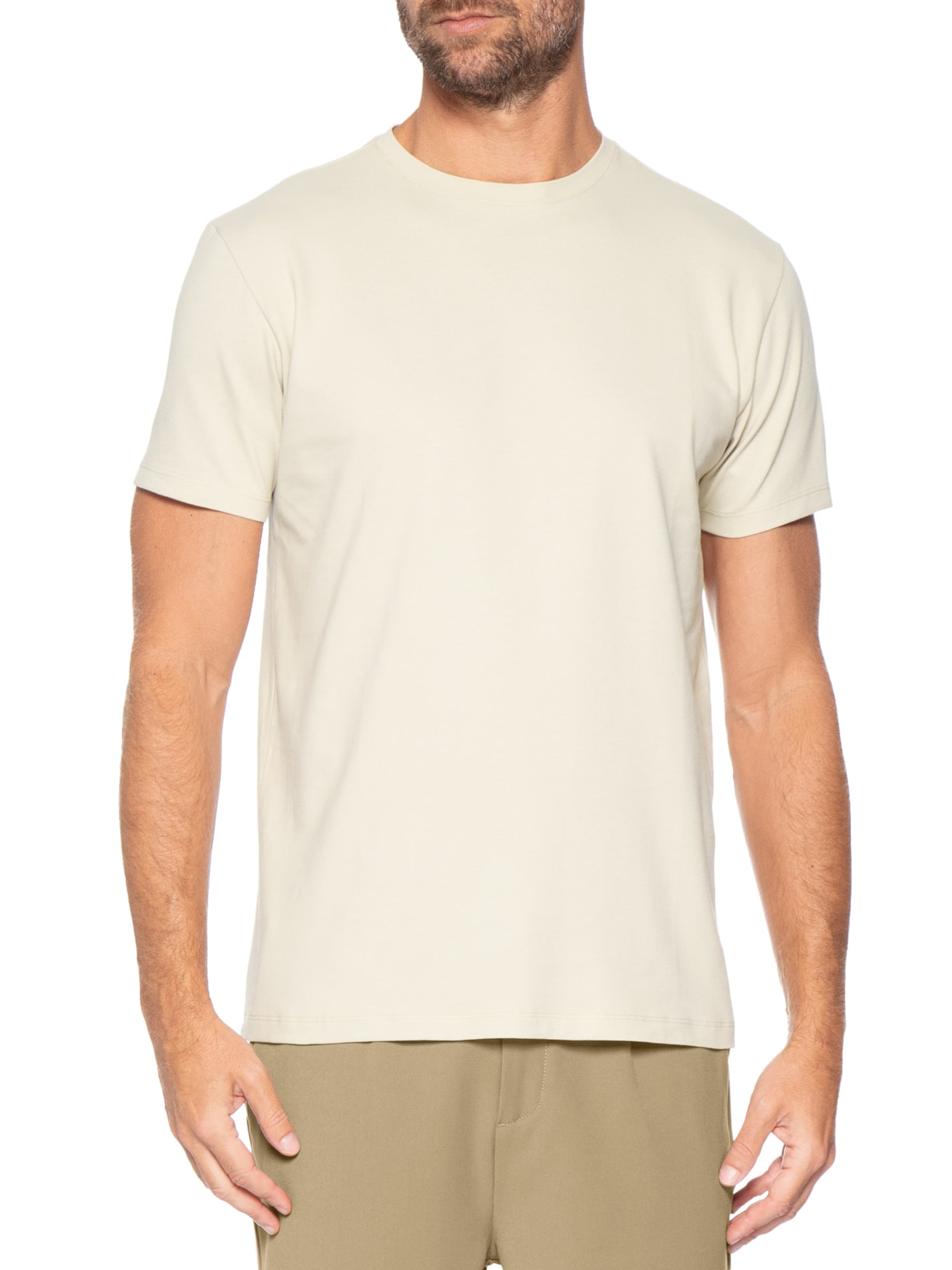 Camiseta Masculina Manga Curta Piquet Pima Bege Foxton