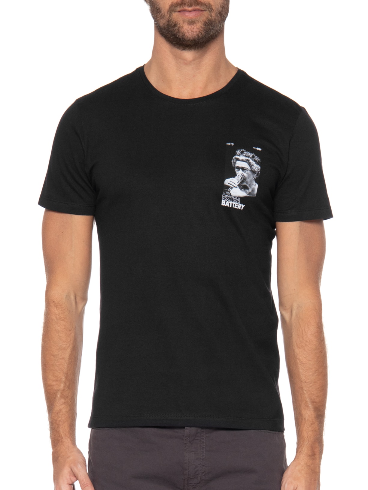 Camiseta Masculina Manga Curta Queen Battery Preto Sergio K