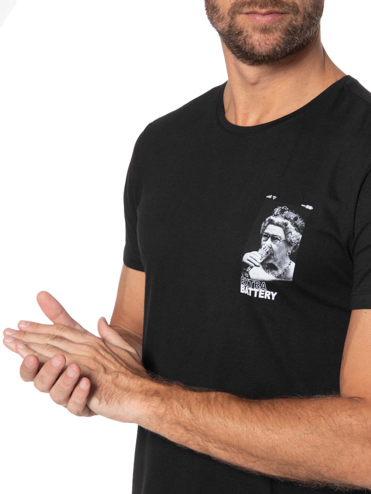Camiseta Masculina Manga Curta Queen Battery Preto Sergio K