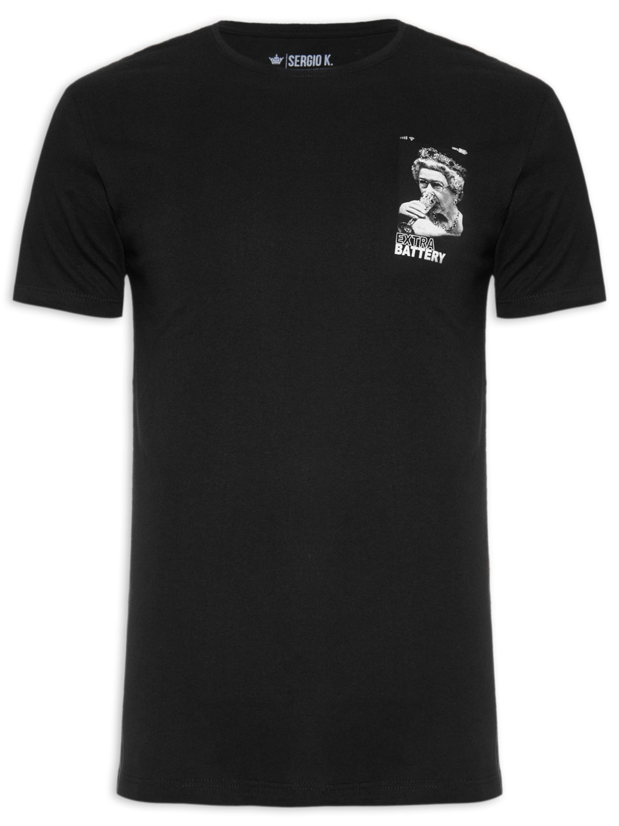 Camiseta Masculina Manga Curta Queen Battery - Preto