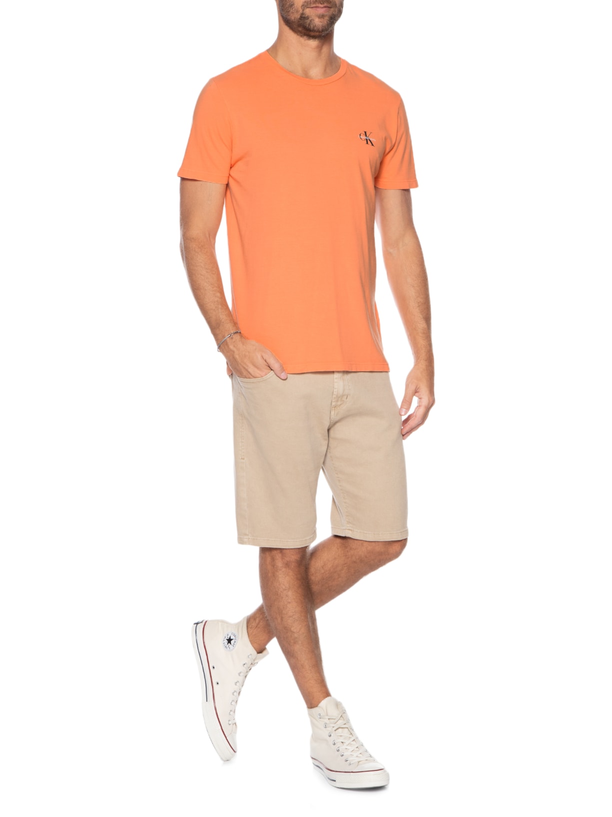 Camiseta Masculina Manga Curta Reissue Peito Laranja Calvin Klein Jeans