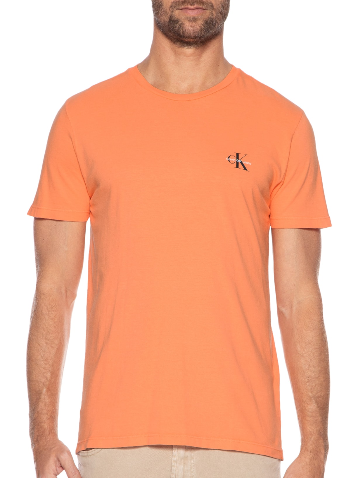 Camiseta Masculina Manga Curta Reissue Peito Laranja Calvin Klein Jeans