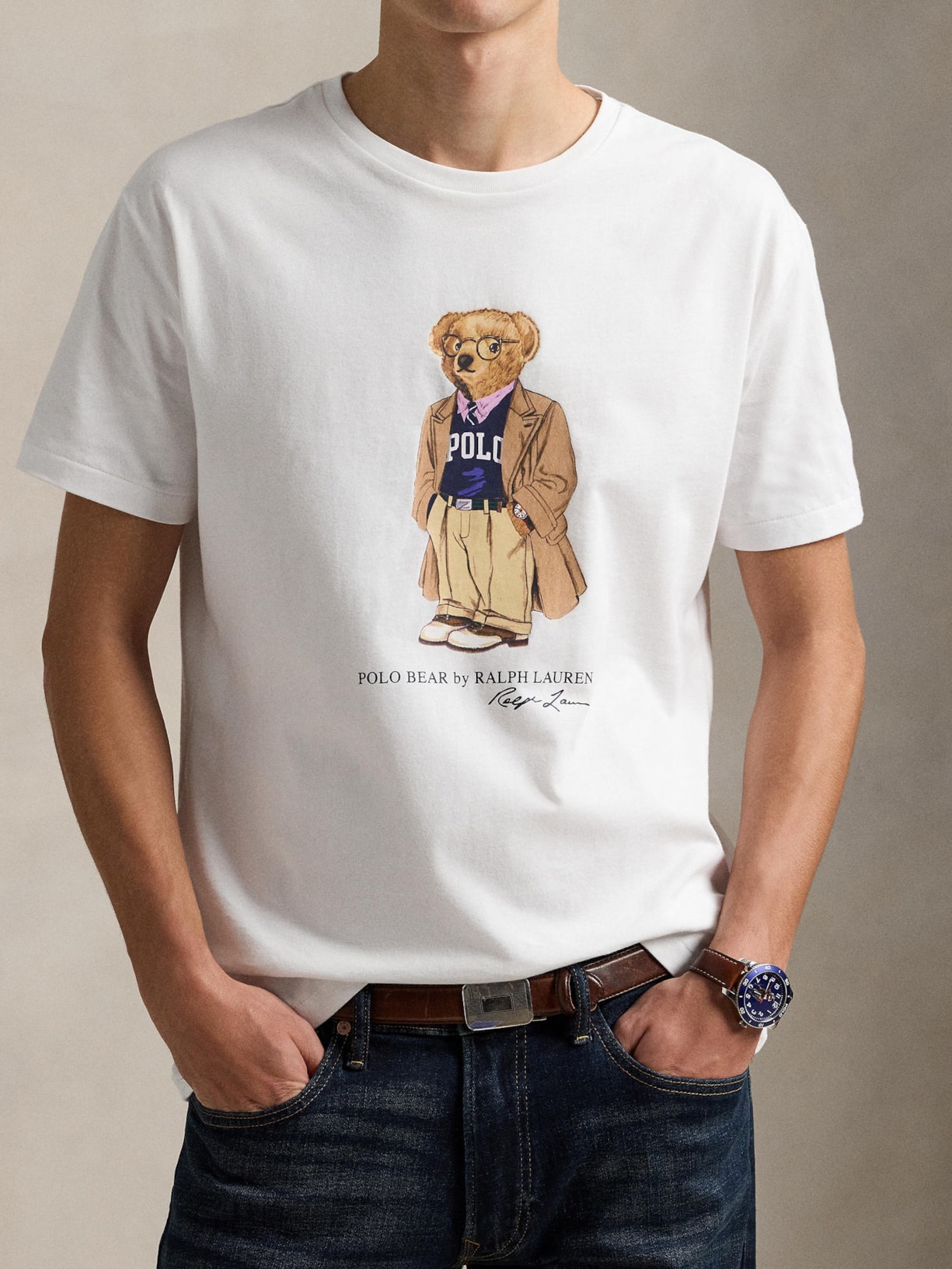 Camiseta Masculina Manga Curta Seasonal Bear Branco Polo Ralph Lauren