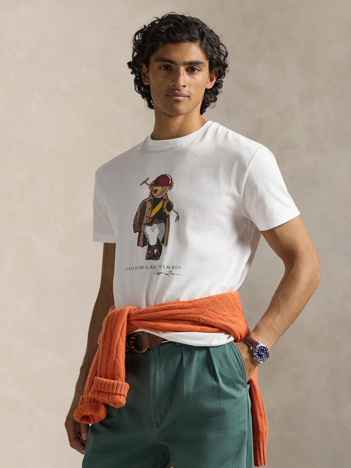 Camiseta Masculina Manga Curta Seasonal Bear Branco Polo Ralph Lauren