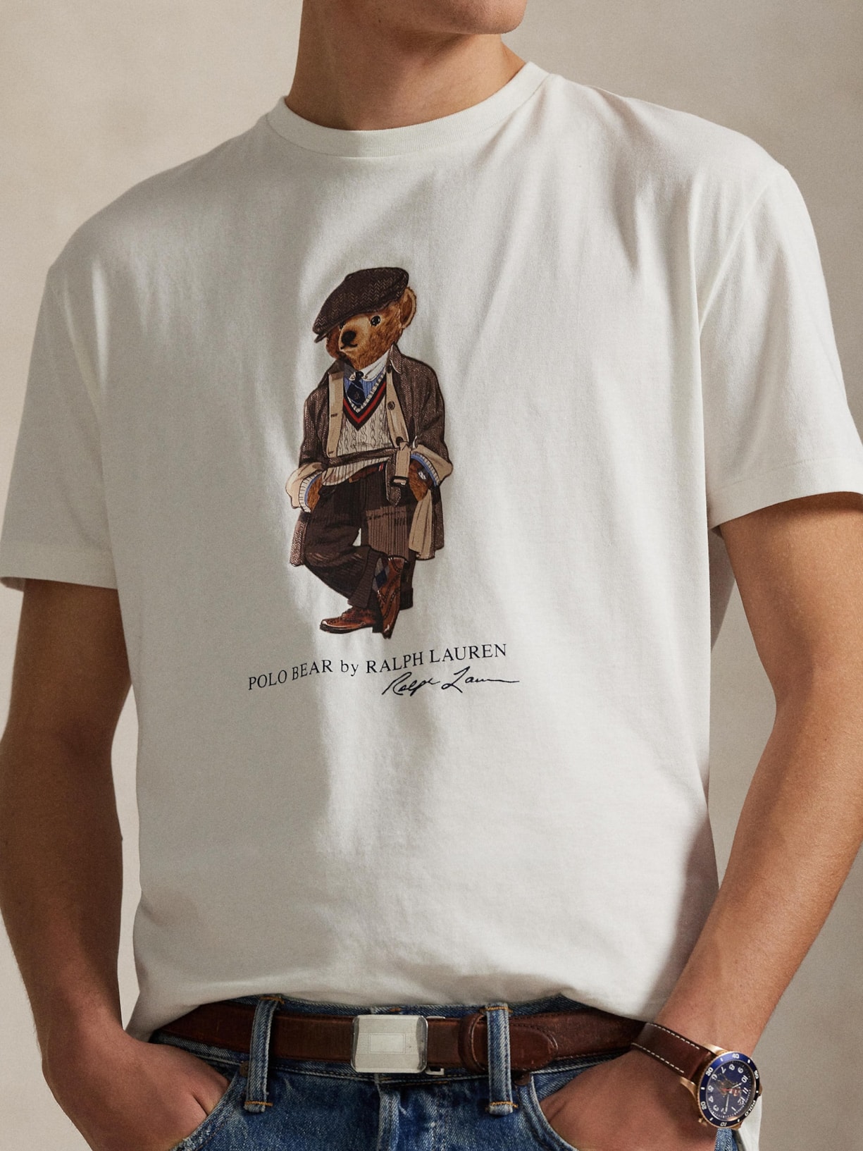 Camiseta Masculina Manga Curta Seasonal Bear Branco Polo Ralph Lauren