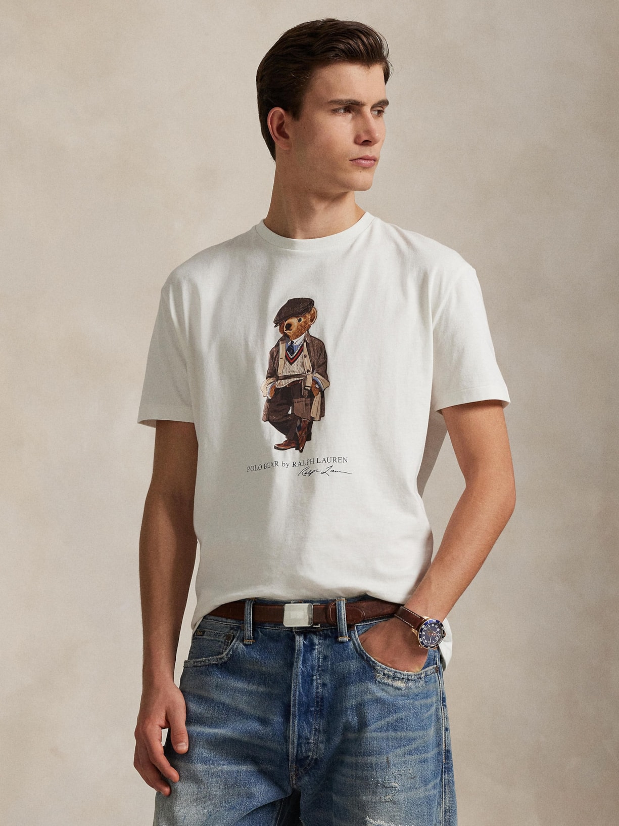 Camiseta Masculina Manga Curta Seasonal Bear Branco Polo Ralph Lauren