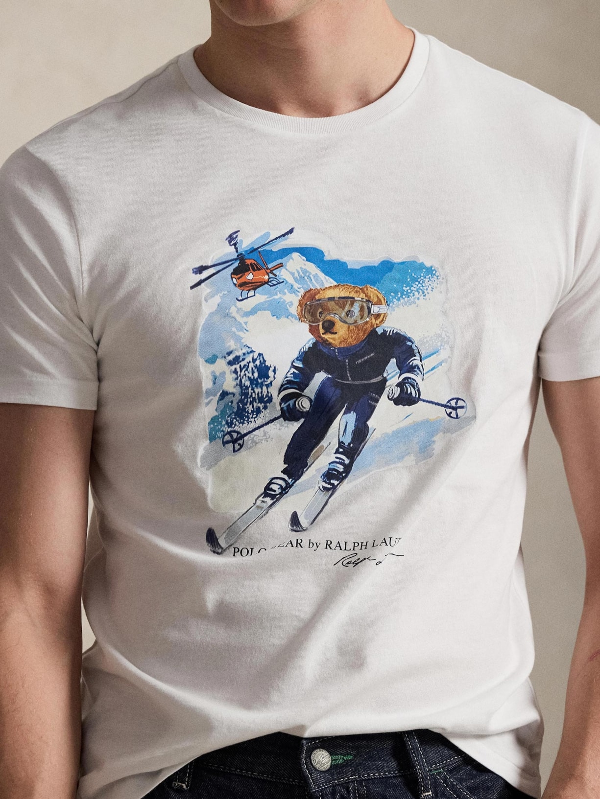 Camiseta Masculina Manga Curta Seasonal Bear Branco Polo Ralph Lauren