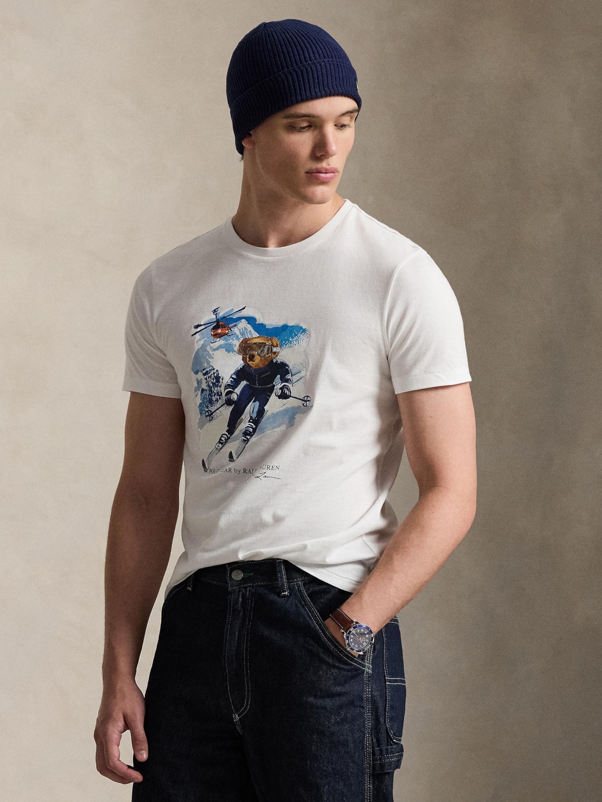 Camiseta Masculina Manga Curta Seasonal Bear Branco Polo Ralph Lauren