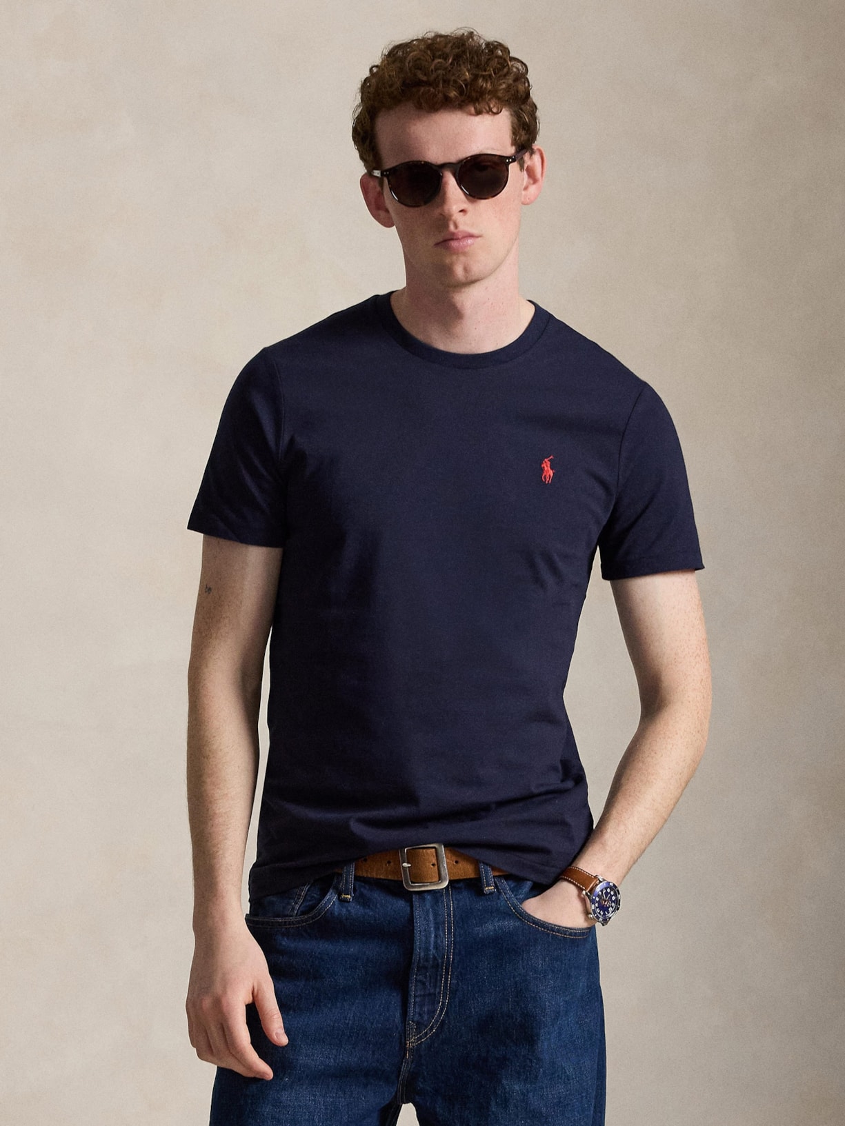 Camiseta Masculina Manga Curta Slim Fit Logo Bordado Azul Polo Ralph Lauren
