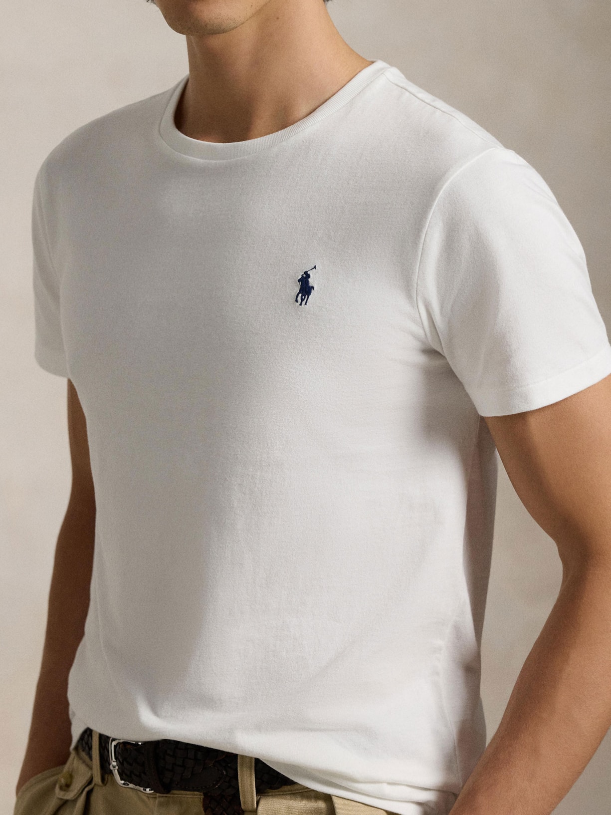 Camiseta Masculina Manga Curta Slim Fit Logo Bordado Branco Polo Ralph Lauren