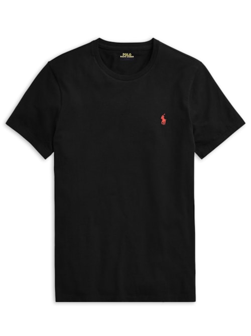 Camiseta Masculina Manga Curta Slim Fit Logo Bordado - Preto
