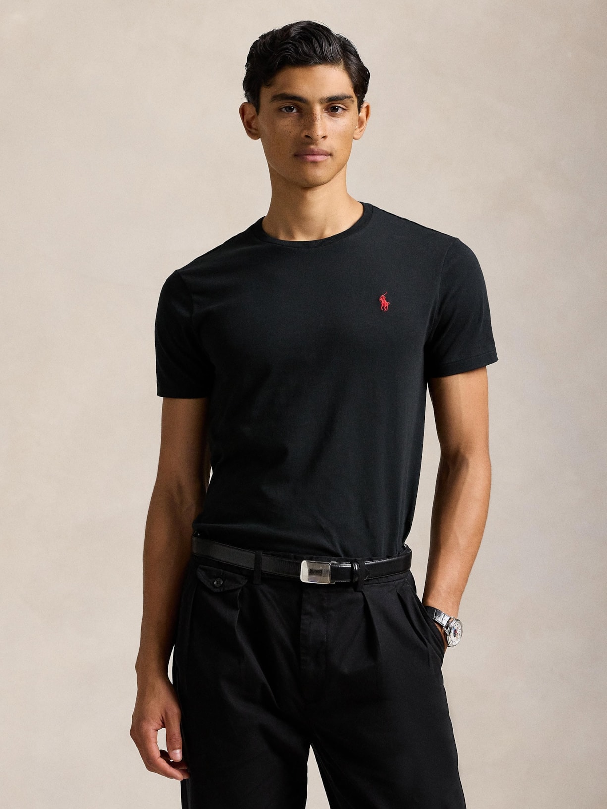 Camiseta Masculina Manga Curta Slim Fit Logo Bordado Preto Polo Ralph Lauren