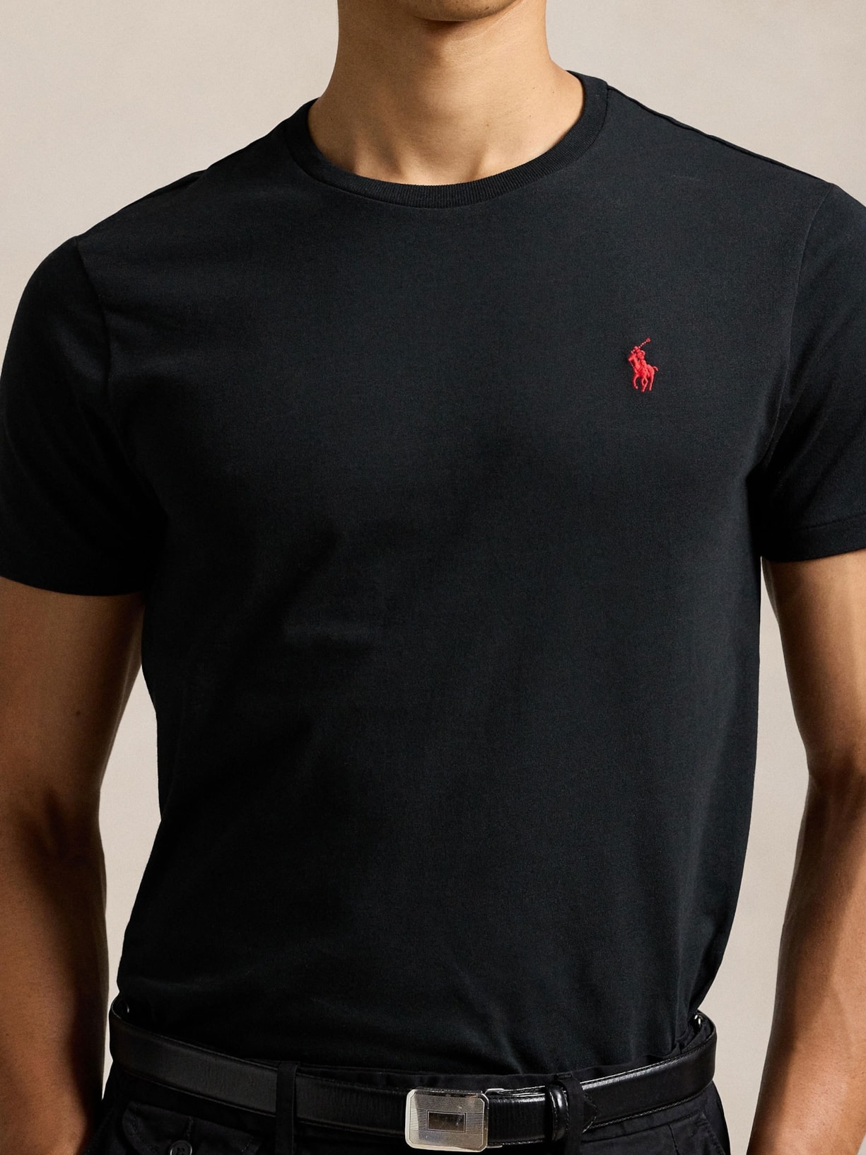 Camiseta Masculina Manga Curta Slim Fit Logo Bordado Preto Polo Ralph Lauren