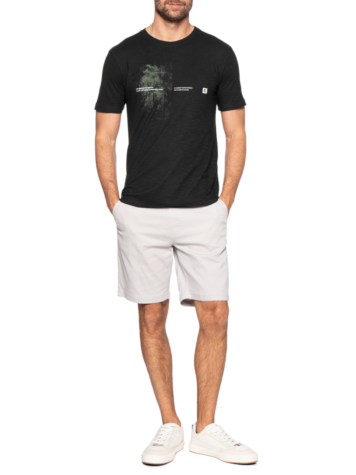 Camiseta Masculina Manga Curta Slim Organic Protect Amazon Preto Osklen