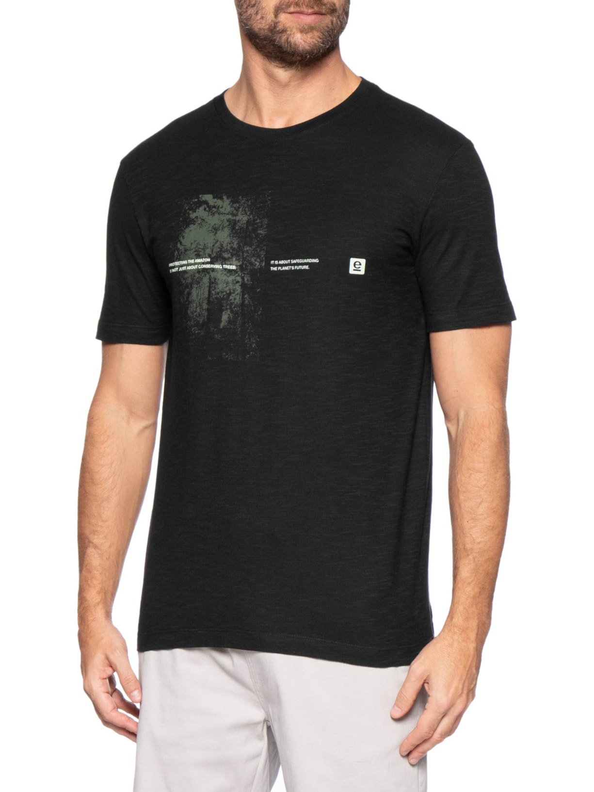 Camiseta Masculina Manga Curta Slim Organic Protect Amazon Preto Osklen