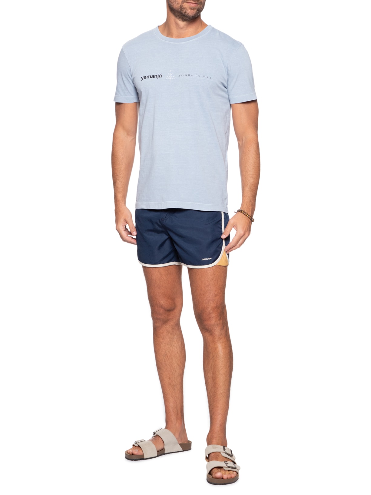 Camiseta Masculina Manga Curta Slim Stone Rainha Do Mar Azul Osklen