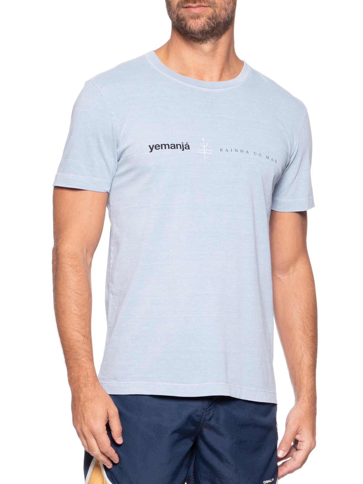Camiseta Masculina Manga Curta Slim Stone Rainha Do Mar Azul Osklen