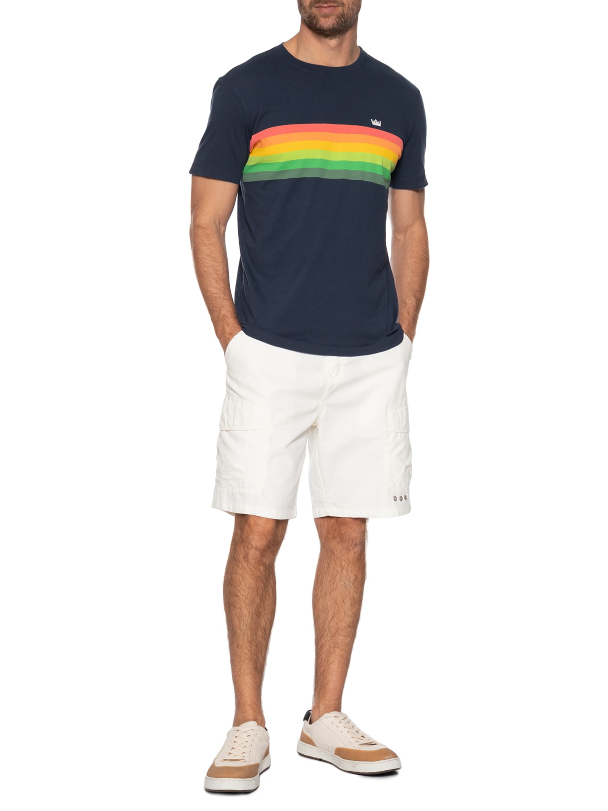 Camiseta Masculina Manga Curta Slim Vintage Gradiente Azul Osklen