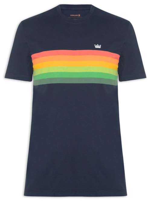 Camiseta Masculina Manga Curta Slim Vintage Gradiente - Azul