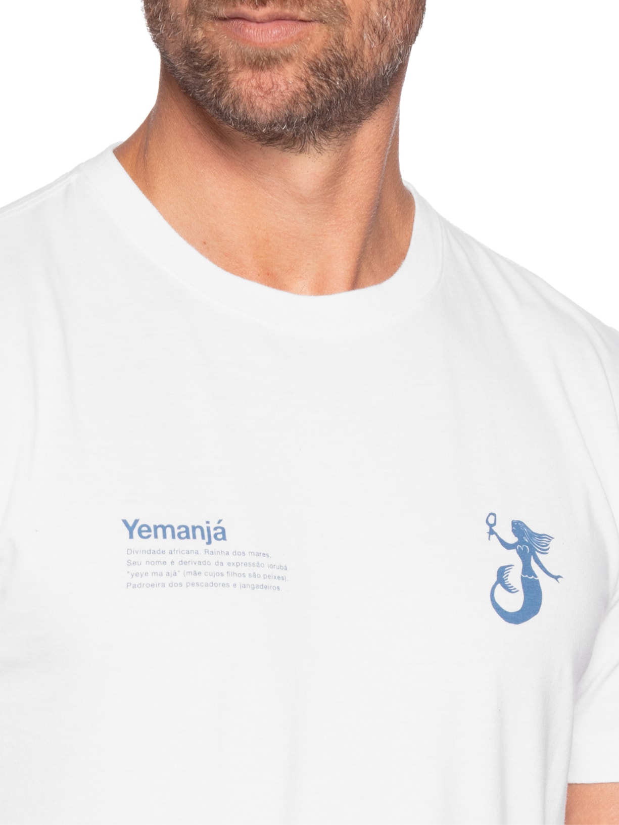 Camiseta Masculina Manga Curta Slim Vintage Yemanjá Branco Osklen