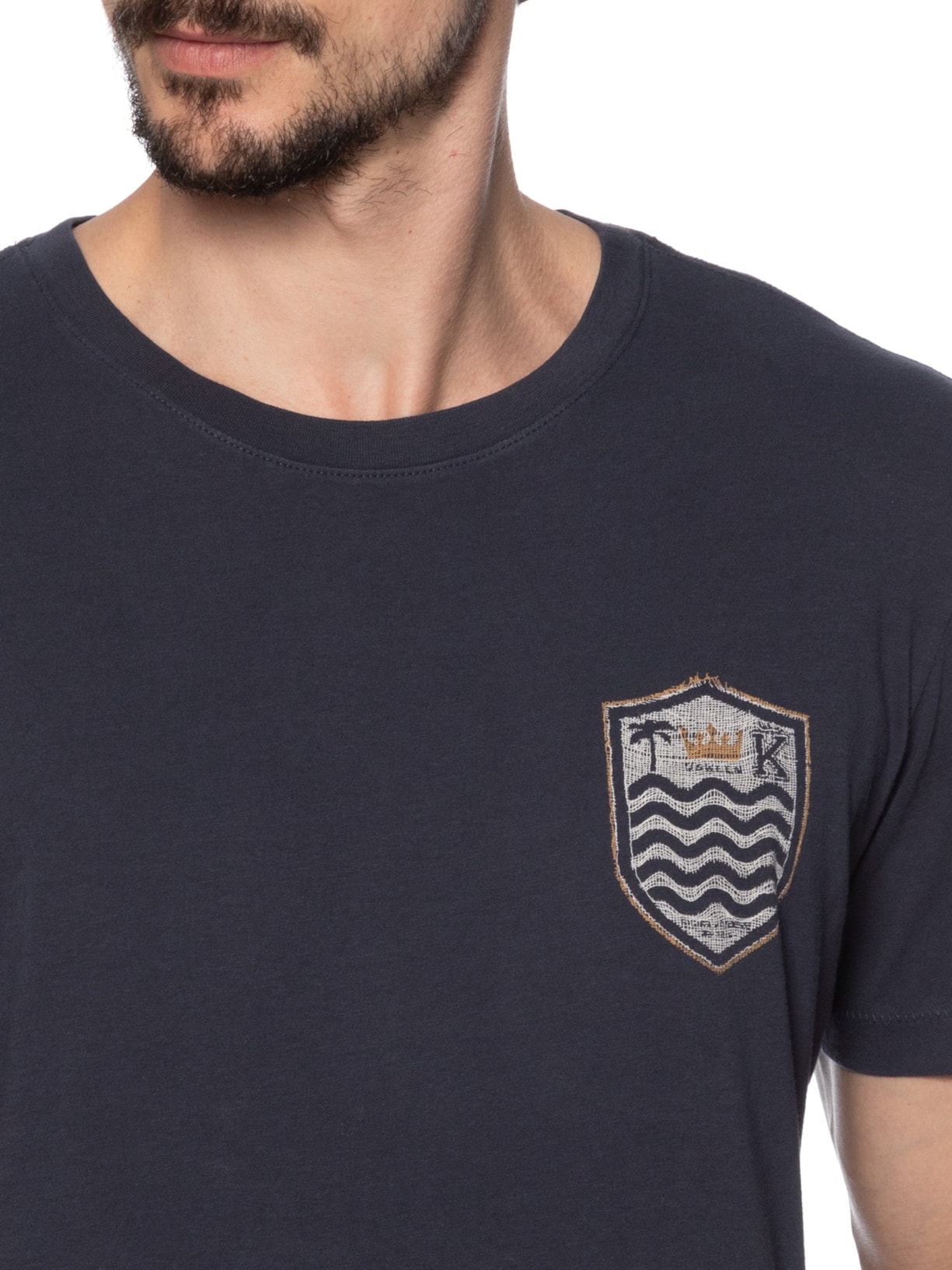 Camiseta Masculina Manga Curta Soft Used Brasão Gaze Azul Osklen