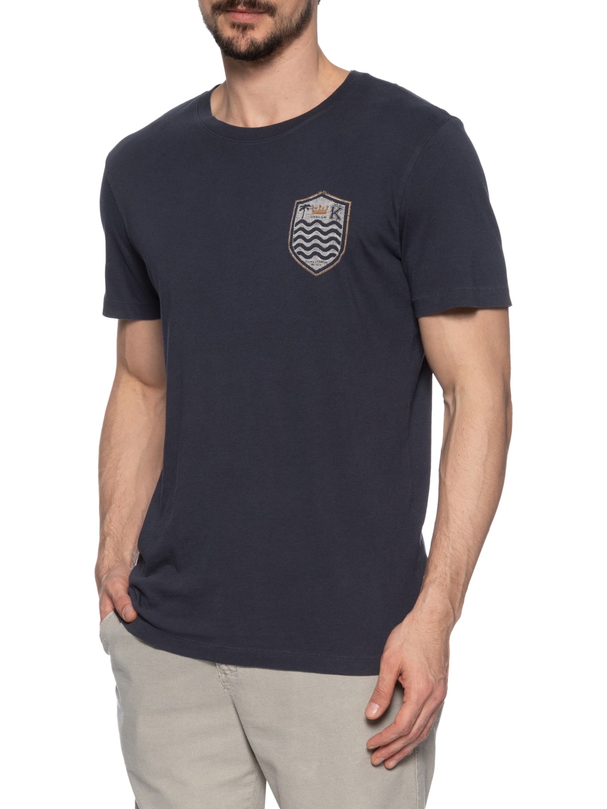 Camiseta Masculina Manga Curta Soft Used Brasão Gaze Azul Osklen