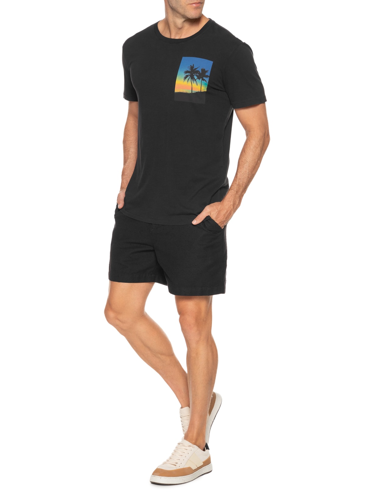 Camiseta Masculina Manga Curta Soft Used Sunset Preto Osklen